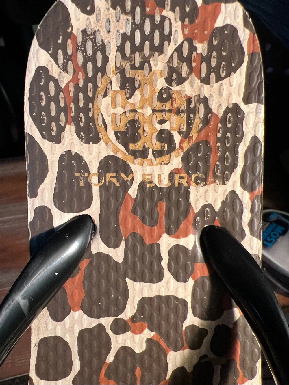 Tory Burch Black Patent Trim Leopard Print Flip Flops